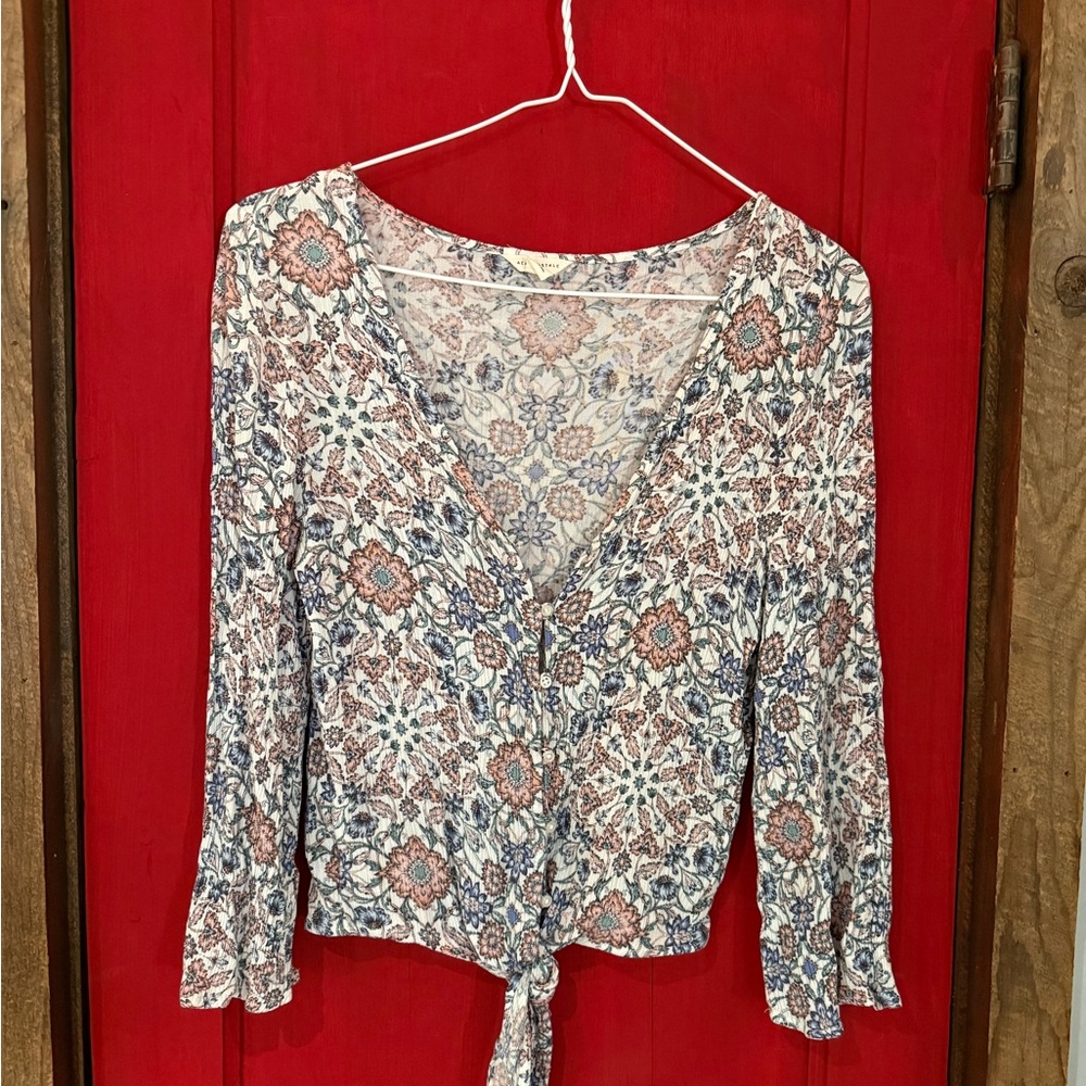 Aeropostale Blue and Brown Patterned Blouse